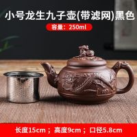 宜兴紫砂壶内置不锈钢过滤泡茶器家用大容量功夫茶具茶壶茶杯套装 棕色 小号龙生九子壶(带滤网)