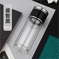 茶水分离泡茶杯男士高档双层隔热水杯,过滤杯子便捷迷你水杯。 睿智黑送杯刷 220毫升
