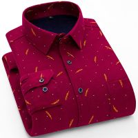 保罗秋冬季男加绒加厚大码保暖衬衫中老年条纹格子长袖衬衣爸爸装 B606 红羽毛 39 100-115斤