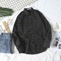 春夏格子衬衫男士宽松上衣外套衬衣学生长袖黑色大码加肥休闲韩版 8800#黑色 XL