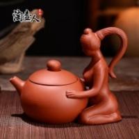 宜兴紫砂茶壶陶瓷朱泥小壶提梁壶泡茶器 特色摆设 200ml 美女西施 美女西施壶--红色