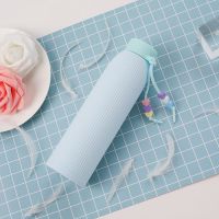 [破损包赔]韩版小清新时尚创意玻璃水杯女学生情侣水杯 爱心款蓝色 单杯子