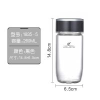 卧龙加厚钢化防摔防爆耐高温水杯子单层泡茶玻璃杯子车载便捷男女 黑色 260ml(短款单层无茶漏)