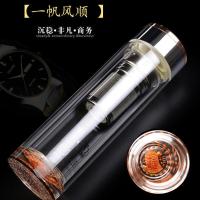 皇冠致臻玻璃杯带盖耐高温家用透明茶漏双层隔热水晶茶水分离杯子 一帆风顺