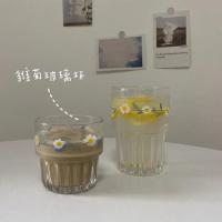 十点铺*韩国ins风雏菊玻璃杯清新冰咖啡杯果汁可乐奶茶杯博主同款 白色雏菊 只要高脚杯