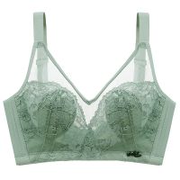内衣女薄款夏季大胸显小文胸聚拢收副乳防下垂无钢圈美背胸罩超薄 绿色单件 34/75B(大胸显小)