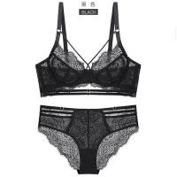 内衣套装女薄款大胸显小聚拢收副乳防下垂调整型文胸性感大码胸罩 黑色 32/70B