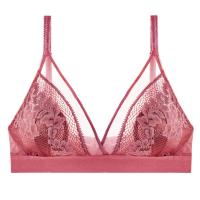 性感舒适内衣套装透气薄款无钢圈聚拢收副乳防下垂大胸显小文胸罩 胭脂红 34/75B