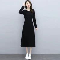 单件/套装两件套 2021年秋季新款气质时尚减龄显瘦长袖黑色连衣裙 裙子[单件] M 建议100斤内