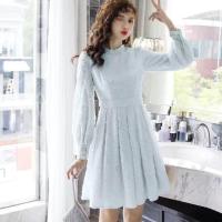 加绒/不加绒秋冬气质减龄遮肚子韩版洋气连衣裙遮肚显瘦打底必配 蓝色长袖 薄款(偏大) M 85-95斤