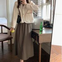 小香风洋气长袖上衣套装女秋新款高腰半身裙气质V领减龄开衫外套 高腰半身裙 S