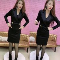 欧洲站2020秋冬新款时尚连衣裙女收腰显瘦气质中长款包臀连衣裙潮 黑色 L 90-105斤