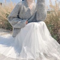 单/套装毛衣纱裙子秋冬加绒雪花刺绣网纱半身裙四季可穿超仙百搭 白色 羽毛刺绣 (半身裙) 均码 (建议体重80-130斤