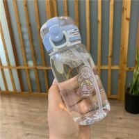 2021新款高颜值吸管水杯女学生夏天儿童防摔塑料杯子男士便携茶杯 透明400ml蓝色 收藏送贴纸 单杯子