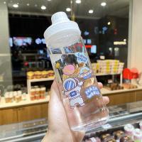 水杯便携创意磨砂防摔塑料杯子可爱少女学生简约清新带吸管杯大 [透明 耐摔款]太空宝宝600ml 单杯