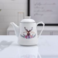 景德镇瓷器茶壶陶瓷大容量瓷茶壶大号单壶瓷陶瓷壶套装泡茶壶家用 鹿花陶瓷壶1200毫升送套绳