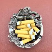 烟灰缸防风带盖耐摔欧式家用客厅茶几大号复古创意个性高档烟灰缸 小号古红龙[可装12个烟头]