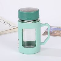 情侣创意带盖水杯活力双层玻璃杯情侣便携防烫水杯茶杯男女塑料杯 350毫升绿色6801带茶网