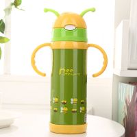 儿童保温杯带吸管幼儿园两用男女学生宝宝水壶304不锈钢防摔便携 280ml 小蜜蜂绿色手柄款