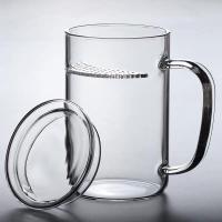 彩把月牙杯 耐热过滤玻璃杯 家用大容量加厚绿茶杯 办公室泡茶杯 450ml透明把月牙杯 内扣玻璃盖