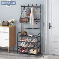 简易落地衣帽架鞋架一体组合多功能家用鞋帽架卧室客厅挂衣架门厅 黑色-4层60