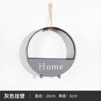北欧铁艺壁挂花盆家居墙壁面上装饰品挂件卧室客厅墙饰仿真花植物 铁艺圆灰色