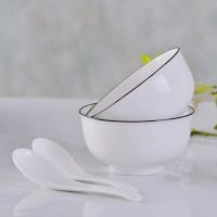 加厚防烫陶瓷碗家用吃饭碗套装欧式高档米饭碗喝汤碗微波炉适用 纯白2碗2勺 4.5英寸直径11.5C高6CM
