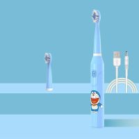 儿童USB充电式电动牙刷软毛防水3-15岁小孩宝宝学生声波自动牙刷 蓝色[多啦A梦]新升级5档模式 共2刷头[收藏优先发