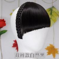 假发女齐刘海发箍鬓角麻花辫子发片斜流海逼真隐形无痕仿真发头帘 自然黑 双辫齐刘海