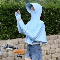 防晒帽子女夏季遮阳帽骑车遮脸面纱帽防紫外线面部罩大沿太阳帽衣 天蓝大檐帽