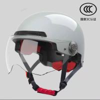 晓豪3c认证电动车摩托车头盔男女士电瓶车夏季防晒安全帽四季半盔 时尚白 长镜片白透镜片