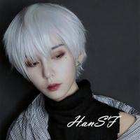 假发男女短发学生时尚韩版帅气短直发逼真伪正太基佬假毛COS头套 纯白色 送发网