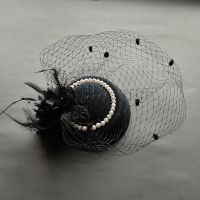 年会名媛新娘小礼帽女网纱面纱晚宴礼服旗袍夜上海头饰走秀发饰黑 黑色FS(夹子+发卡)