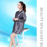 新品美发长袖工作服发型师专用理发衣发廊助理围裙防水不沾发围布 灰色 M码