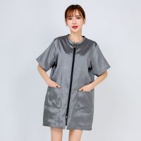 发廊发型师美发小工服理发店助理焗油工作服不沾发技师烫染剪发衣 灰色短袖M(可穿90-130斤)