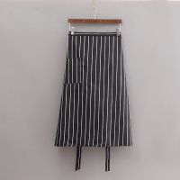 围裙餐饮专用厨师工作服夏季半身围腰薄款上班餐厅服务员围布加长 601半截工装呢透气黑白条