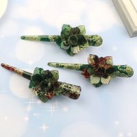 韩版复古绿色大花尖嘴夹鸭嘴夹子大号盘发发饰品牛角夹顶夹发抓夹 绿色大花朵[花纹随机]1个