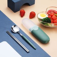 304不锈钢新款餐具套装便携式汤勺筷子餐具创意收纳盒易清洗 竹青绿丨陶瓷款餐具