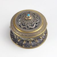 合金铜盘香炉家用檀香熏香炉八宝八吉祥香薰炉室内佛具茶道摆件 中号青古色(无)