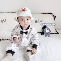 婴儿连体衣春秋冬季保暖外出服装新生幼儿童睡衣男女宝宝加厚外套 桔色 (法兰绒)白胡子 59 建议0-3个月