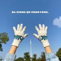 小恐龙触屏保暖手套冬男女ins加厚加绒毛线复古学生可爱触屏手套 白色小恐龙