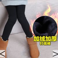 加绒加厚女童打底裤秋冬装棉裤童装儿童修身长裤宝宝洋气保暖裤子 黑色纯色(加绒加厚) 110码(100cm)