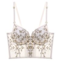 法式宫廷刺绣蕾丝性感内衣收副乳大胸显小聚拢胸罩软钢圈 白色(单件文胸) S