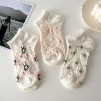 水晶玻璃丝花边短袜女夏季薄款空调袜短筒船袜镂空学生透气白色潮 三双组合S-1