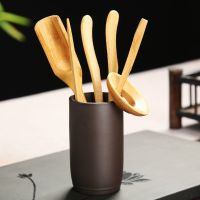 紫砂茶道六君子黑檀实木套装6君子大全泡茶工具茶夹功夫茶具配件 紫砂纯直筒-竹子六君子