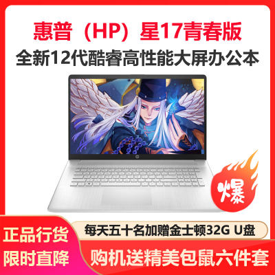 惠普(HP)星17青春版 17.3英寸大屏商务办公轻薄本笔记本电脑(i5-1235U 32G内存 1TB固态 MX550 2G独显)17s-cu2002TX定制版