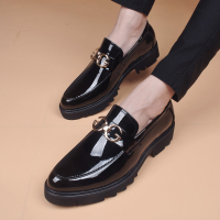 皮鞋男商务正装真皮增高男鞋秋季透气软底潮英伦一脚蹬男士休闲鞋