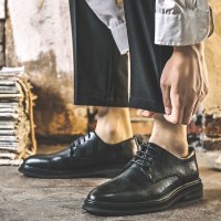 皮鞋男商务正装真皮男鞋春季2021新款英伦百搭增高软底男士休闲鞋