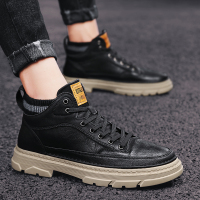 马丁靴男冬季加绒保暖中帮工装靴英伦潮百搭韩版男士高帮皮鞋真皮