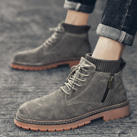 马丁靴男冬季加绒高帮鞋英伦风潮流雪地靴韩版百搭中帮真皮工装靴